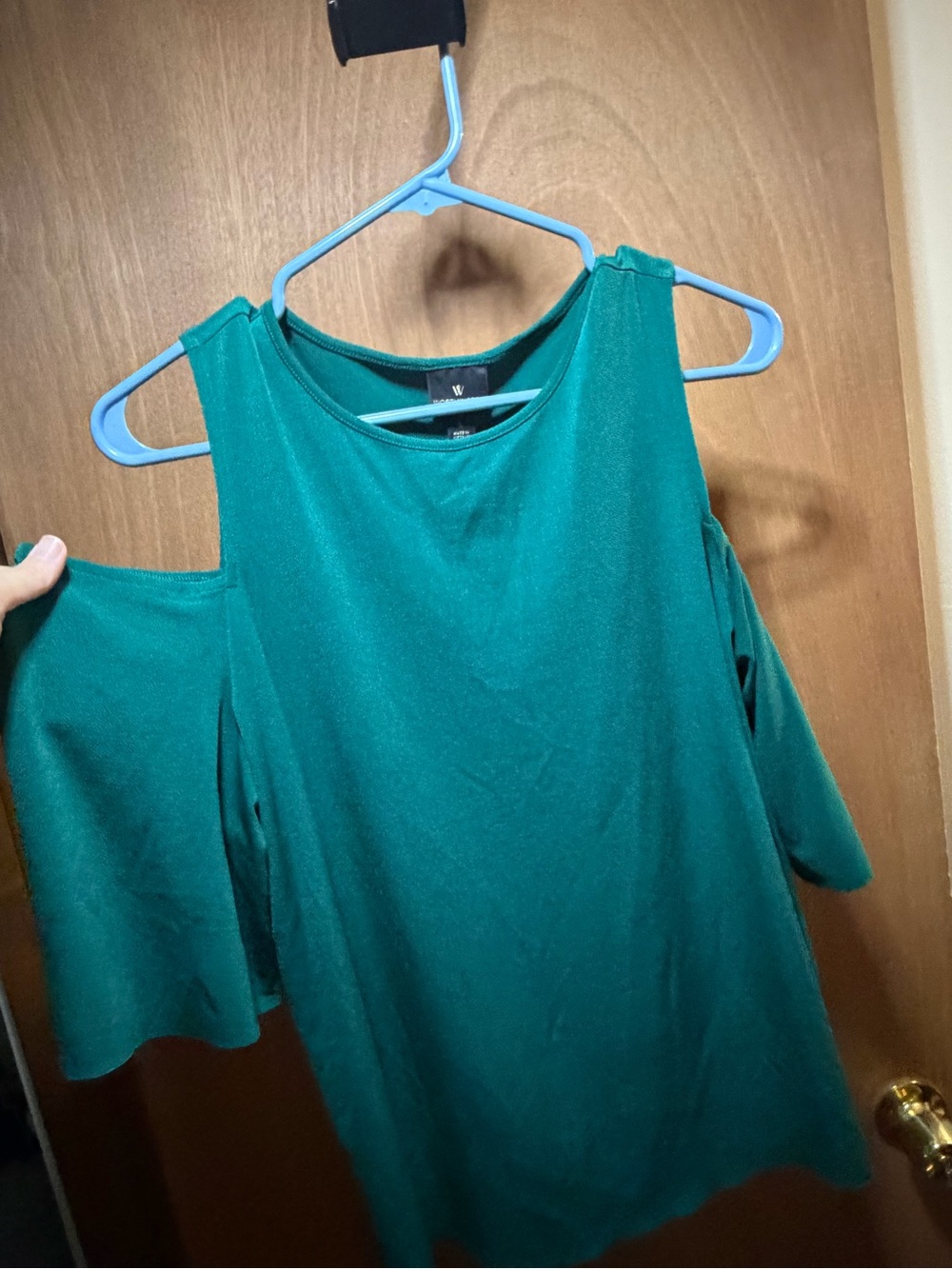 Worthington Teal Cold-Shoulder Blouse size large